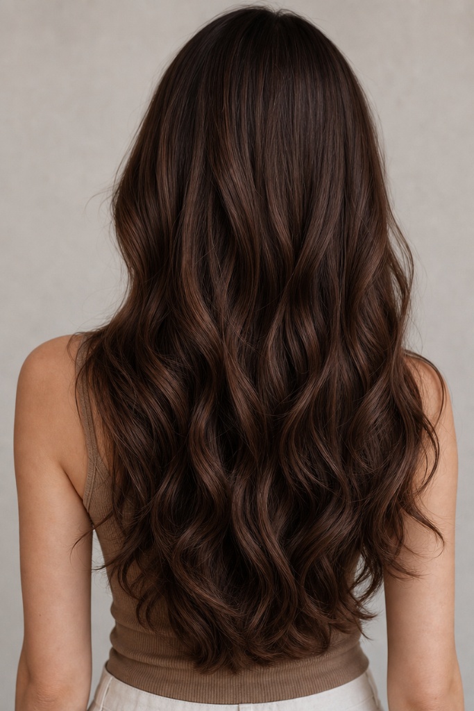 July Hair Color Ideas 2026 Dark Chocolate Waves With Espresso Richness