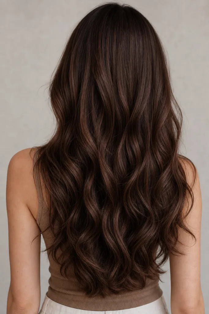 July Hair Color Ideas 2026 Dark Chocolate Waves With Espresso Richness