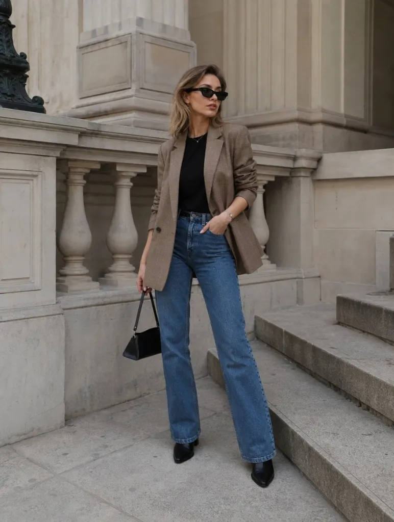 All Outfits with Boots 2026 Wide-Leg Denim with a Tweed Blazer for Quiet Polish