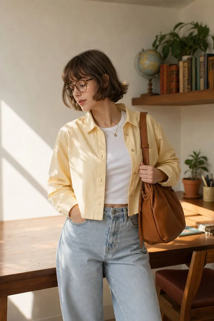 Back-to-School Outfits 2026 Butter Yellow Shirt and Light Denim With Sunny Optimism