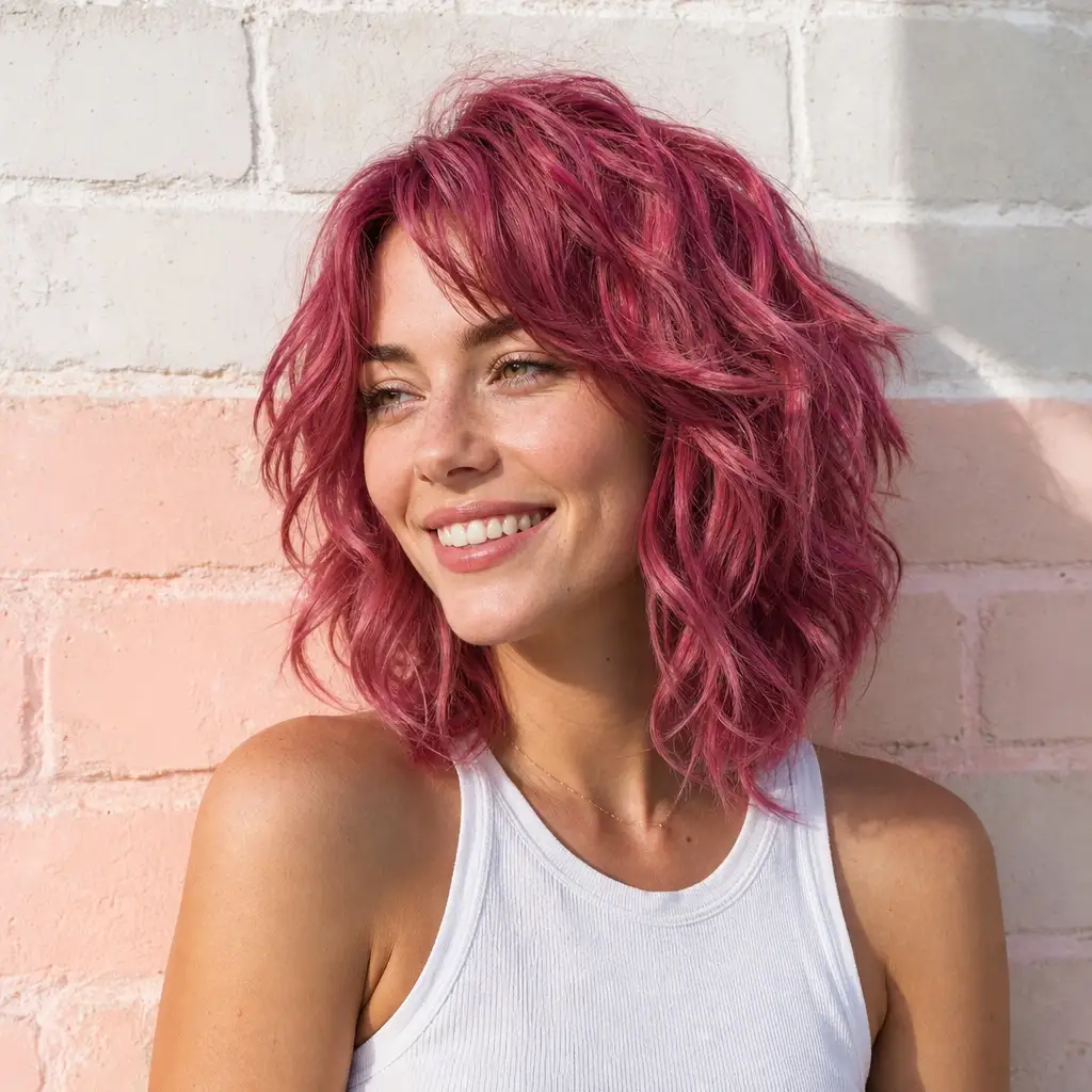 July Hair Color Ideas 2026 Hot Magenta Shag With Effortless Summer Edge