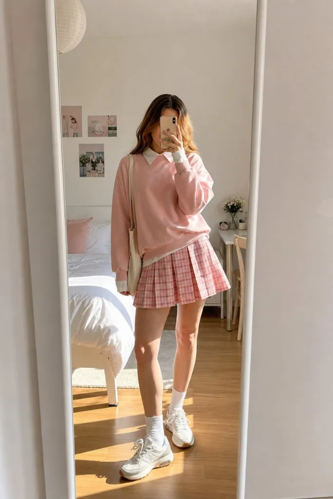 Back-to-School Outfits 2026 Pink Plaid Preppy Set With Sweet School-Day Charm