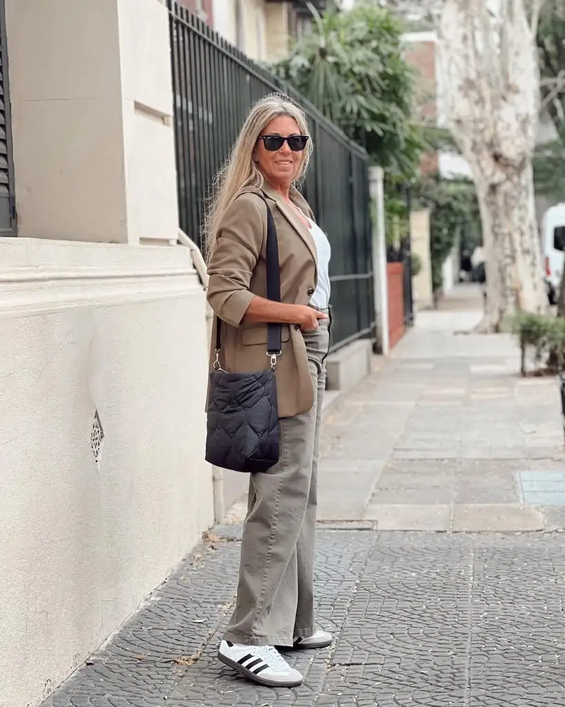 What to Wear This Fall 2026 Over 50 Olive Blazer With Quilted Crossbody For Weekend Walks