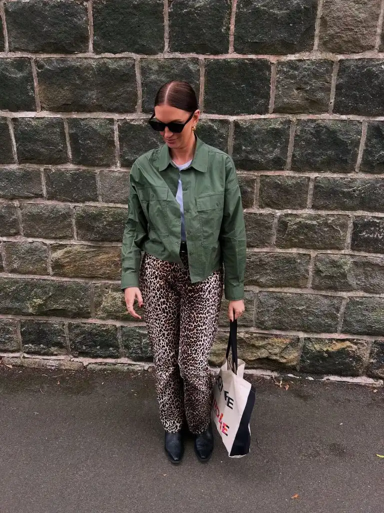 What Are the Best Fall Outfits for Casual Days 2026 Olive Utility Jacket Over Leopard Trousers
