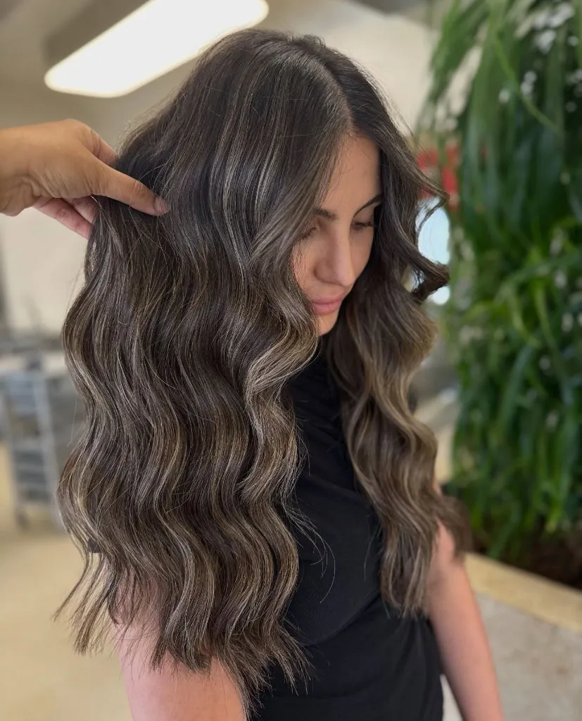 Fall Hair Colour Ideas 2026 Smoky Brunette Balayage with Lived-In Beach Waves