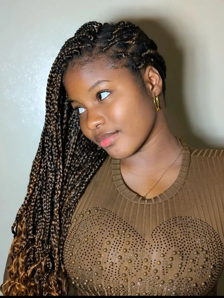 Fall Hair Colors for Black Women 2026 Mixed-Tone Box Braids Swept to One Side