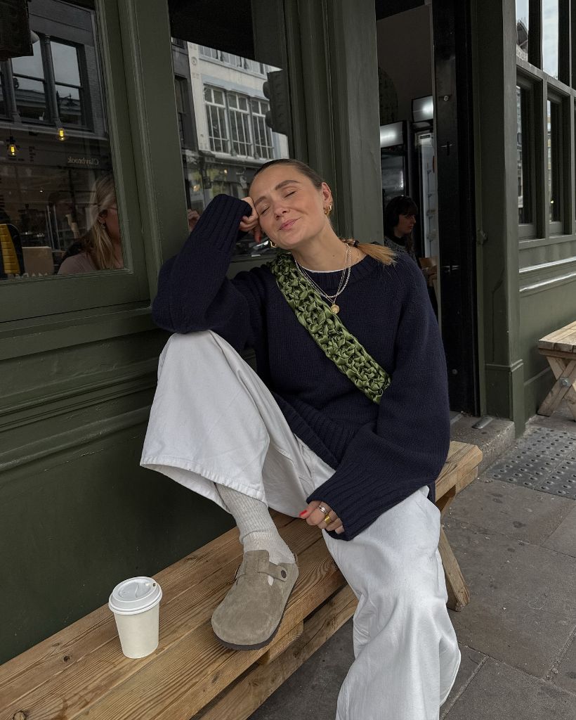 What Are the Best Fall Outfits for Casual Days 2026 Navy Knit With Cream Wide-Leg Trousers