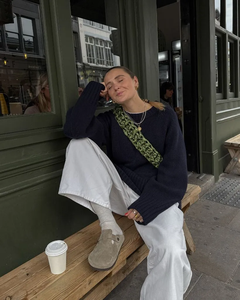 What Are the Best Fall Outfits for Casual Days 2026 Navy Knit With Cream Wide-Leg Trousers