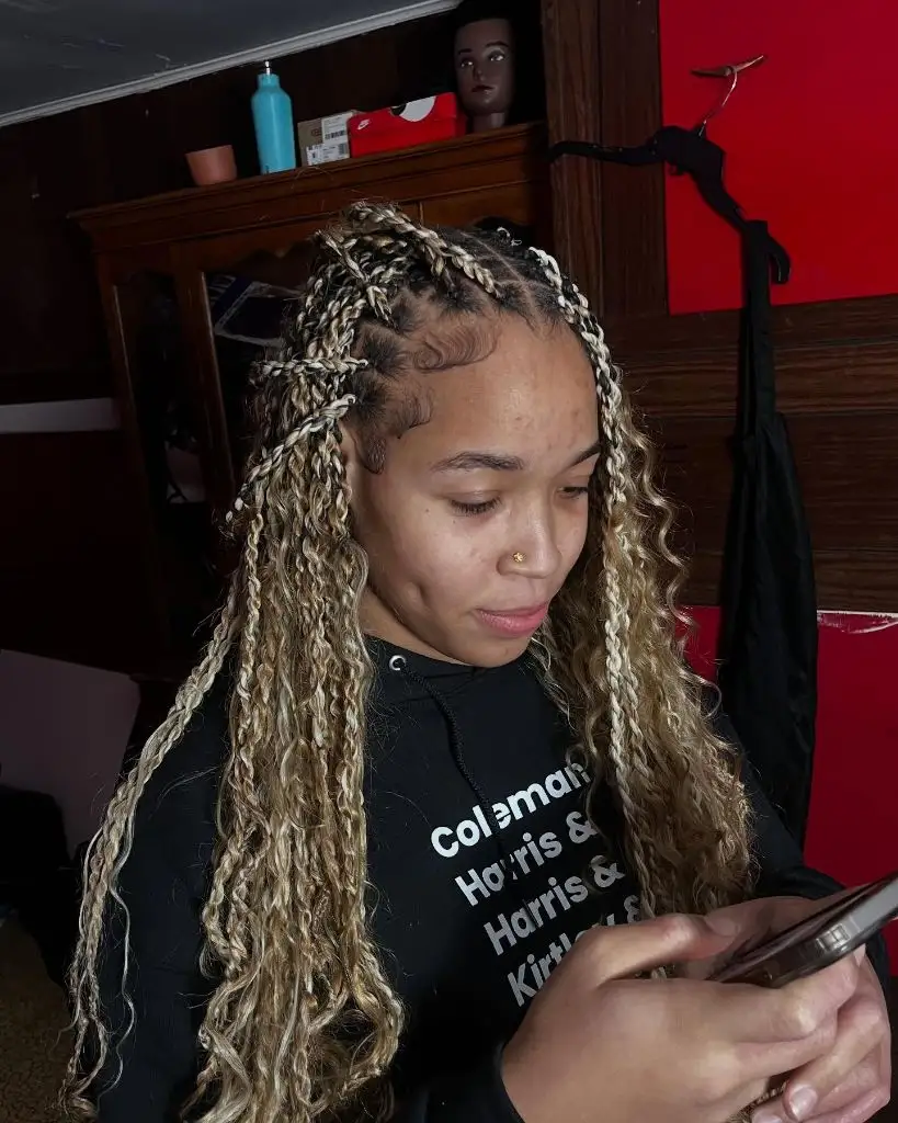 Locs Hairstyles for Black Women 2026 Blonde Boho Box Braids with Curly Loose Ends