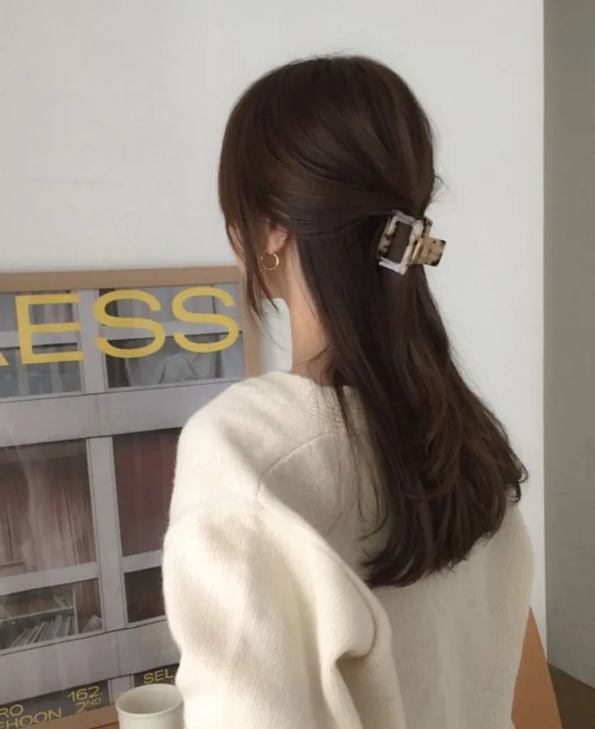 Fall Hairstyles for Office 2026 Half-Up Claw Clip Hold with Layered Brunette Flow