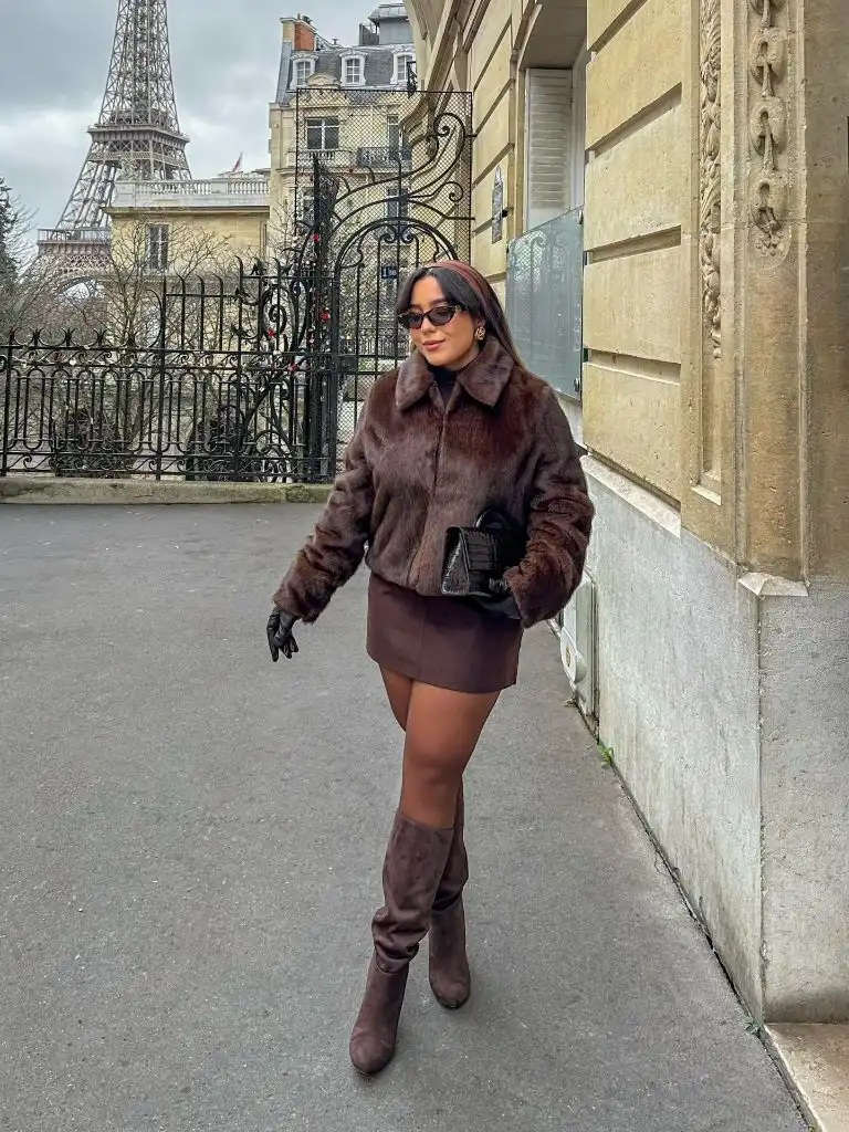 What Are the Best Fall Outfits for Casual Days 2026 Brown Fur Jacket With A Suede Mini In Paris