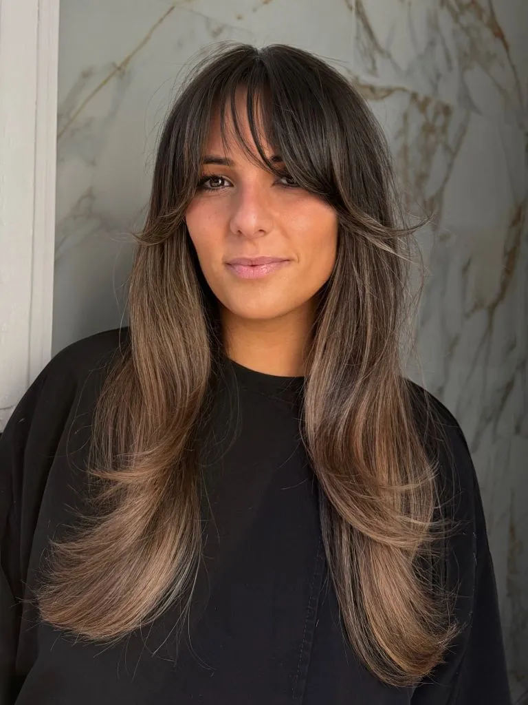 Fall Hairstyles for Long Hair 2026 Soft Mushroom Brunette with Wispy Bangs and Face-Framing Highlights
