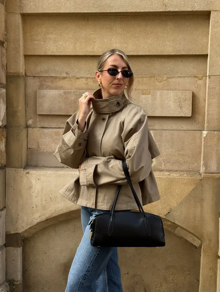 Fall Outfits With Peacoat 2026 Khaki Peplum Trench With Bell Sleeves and Parisian Stone