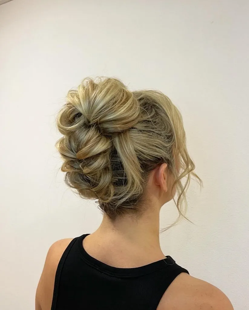 Fall Hairstyles for Office 2026 Textured Upswept Braid with Windswept Blonde Charm