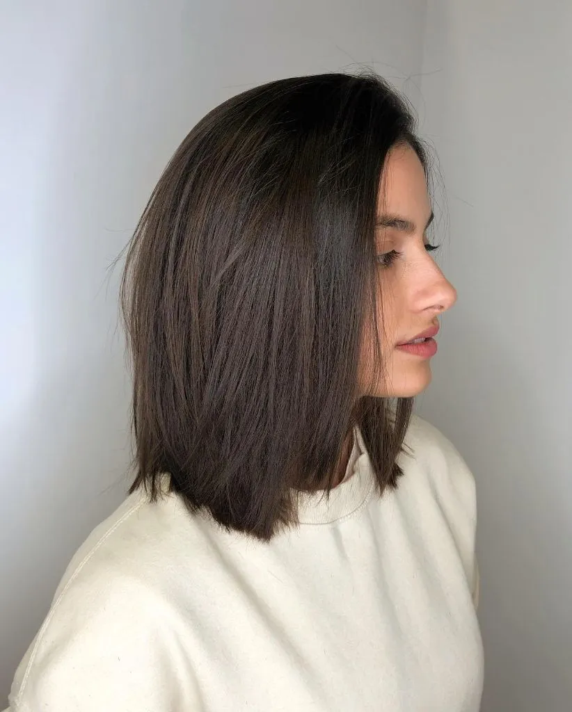Fall Short Haircuts 2026 Smooth Brunette Lob With A Clean Shoulder-Length Drop