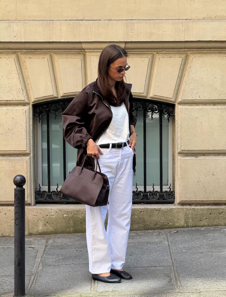 Fall Outfits for 2026 Chocolate Bomber Jacket With White Linen Ease