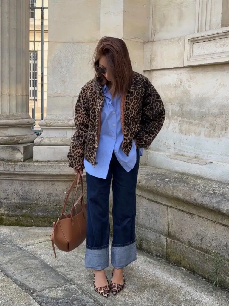 Fall Outfits for 2026 Leopard Print Jacket With Cuffed Denim Polish