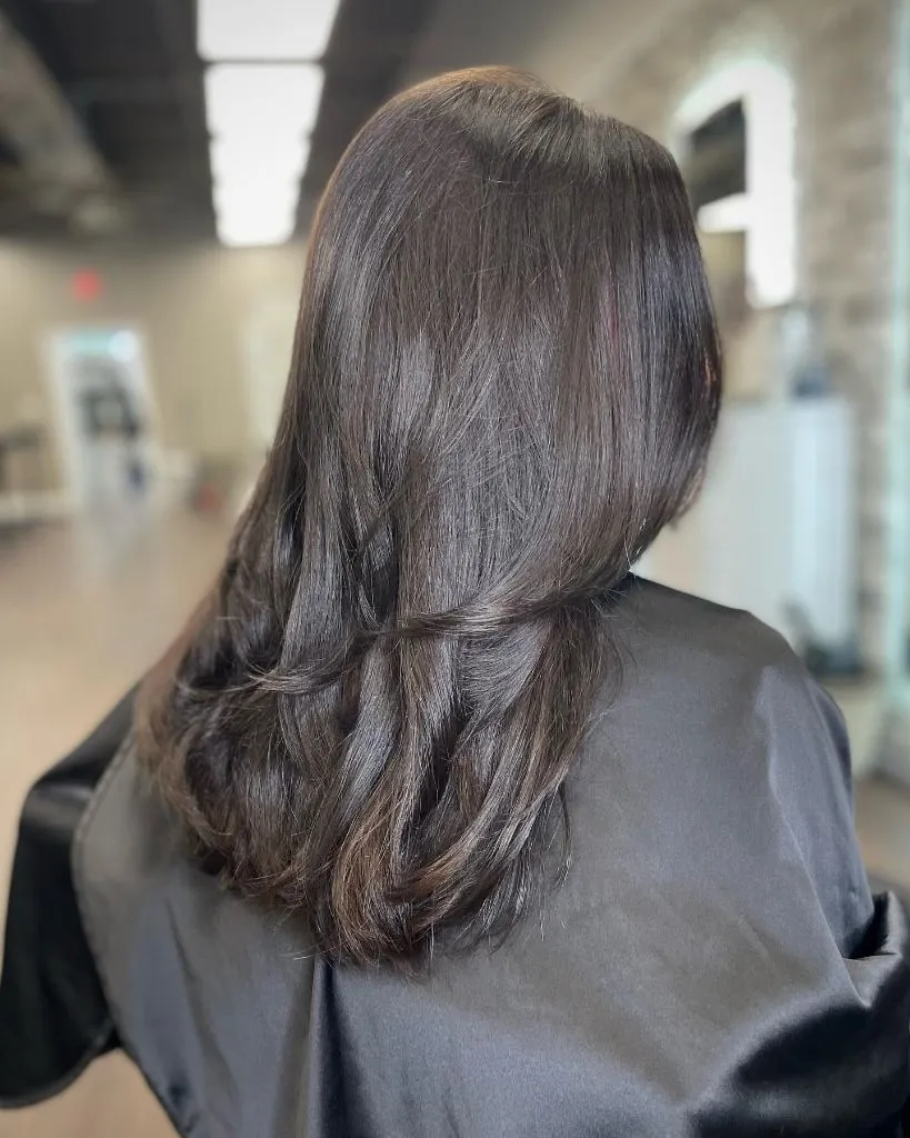 Fall Hairstyles 2026 Sleek Dark Brunette with Feathered Ends for a Classic Blowout