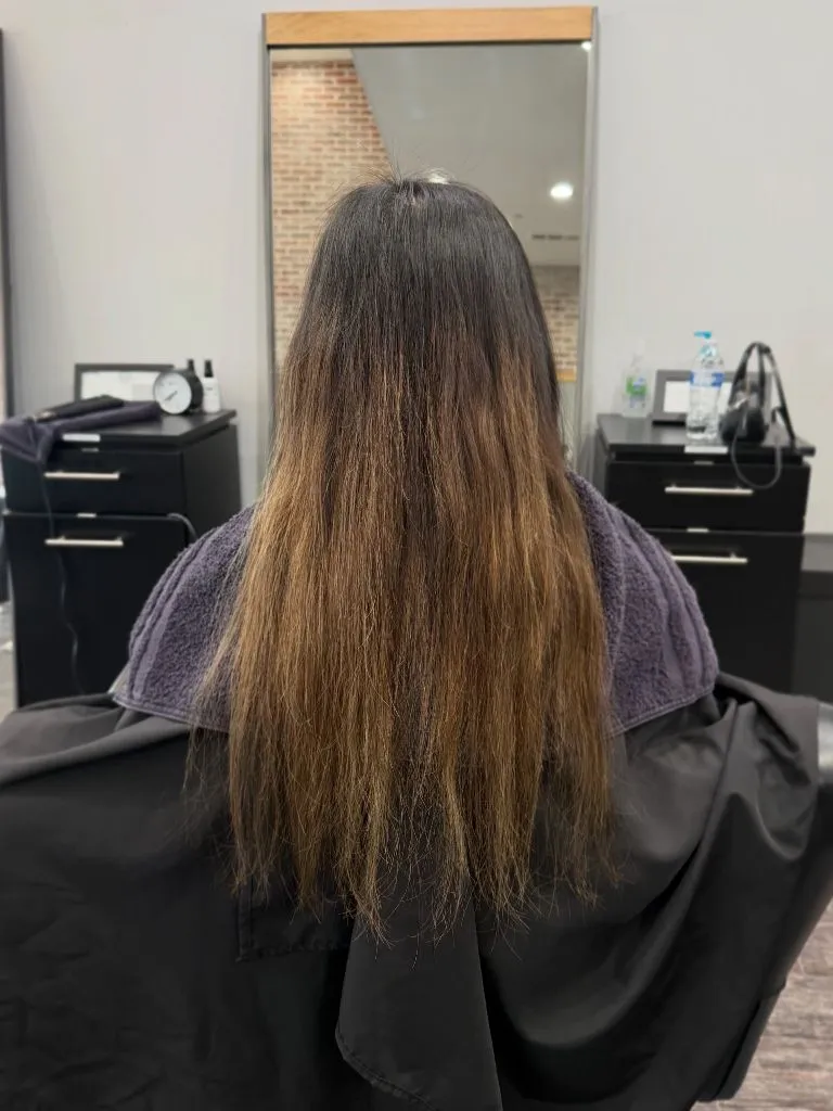 Full Head Babylights Blonde on Brown Hair 2026 Faded Brunette Ombré with Sun-Damaged Texture Before Babylights
