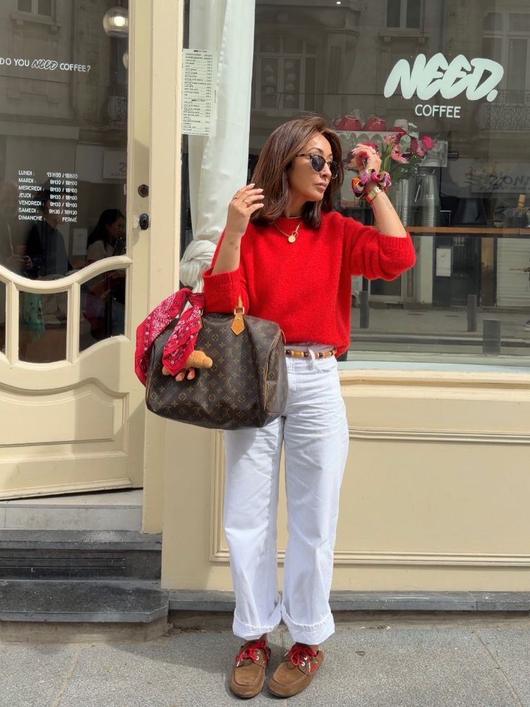 Fall Outfits for 2026 Bold Red Sweater With Weekend Brunch Energy