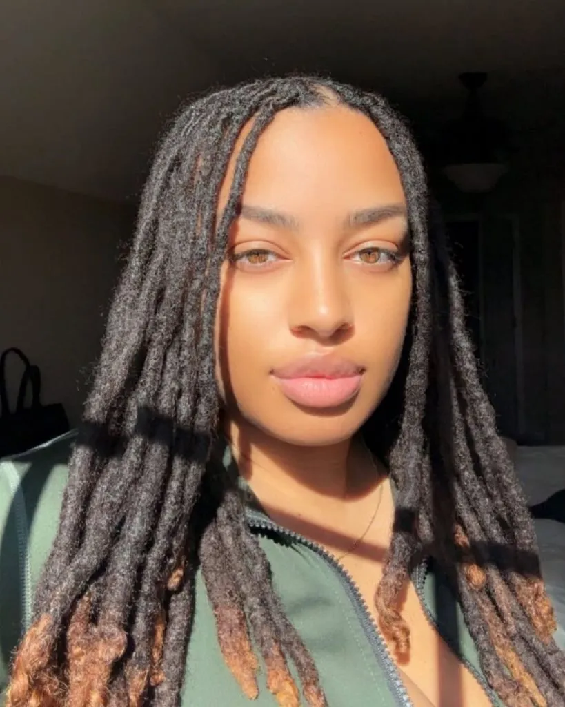 Locs Hairstyles for Black Women 2026 Classic Shoulder-Length Locs with Warm Ombre Ends