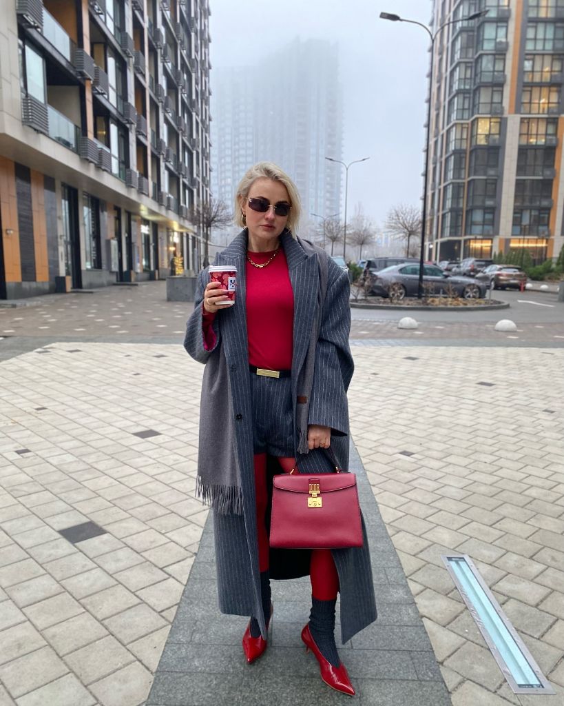 Fall Outfits for 2026 Red and Grey Pinstripe With Statement Accessories