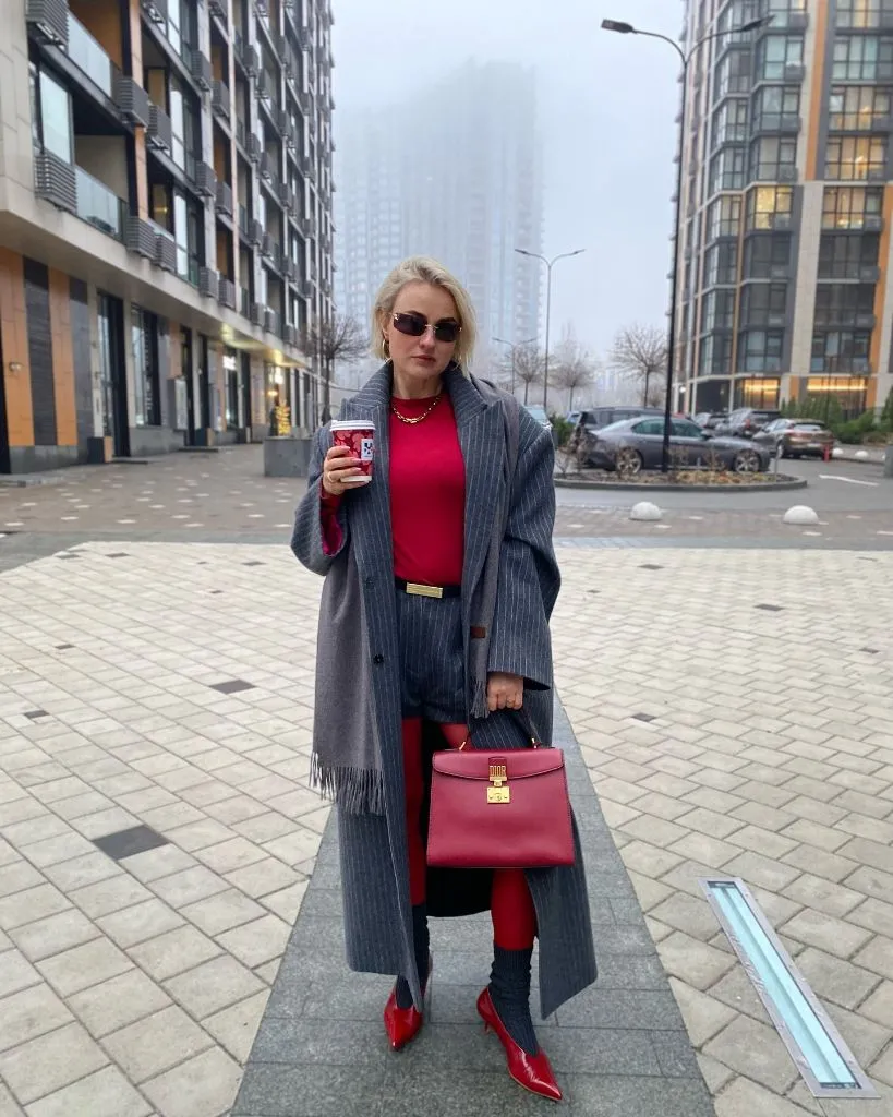 Fall Outfits for 2026 Red and Grey Pinstripe With Statement Accessories
