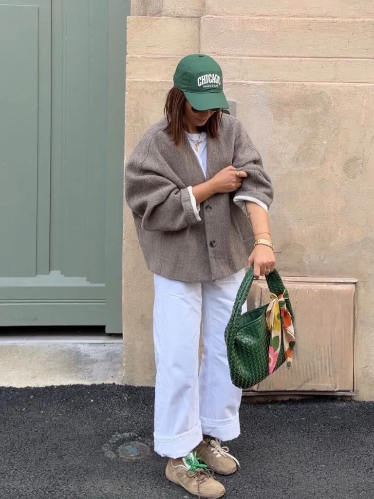 Fall Outfits for 2026 Oversized Grey Blazer With Casual Green Accents