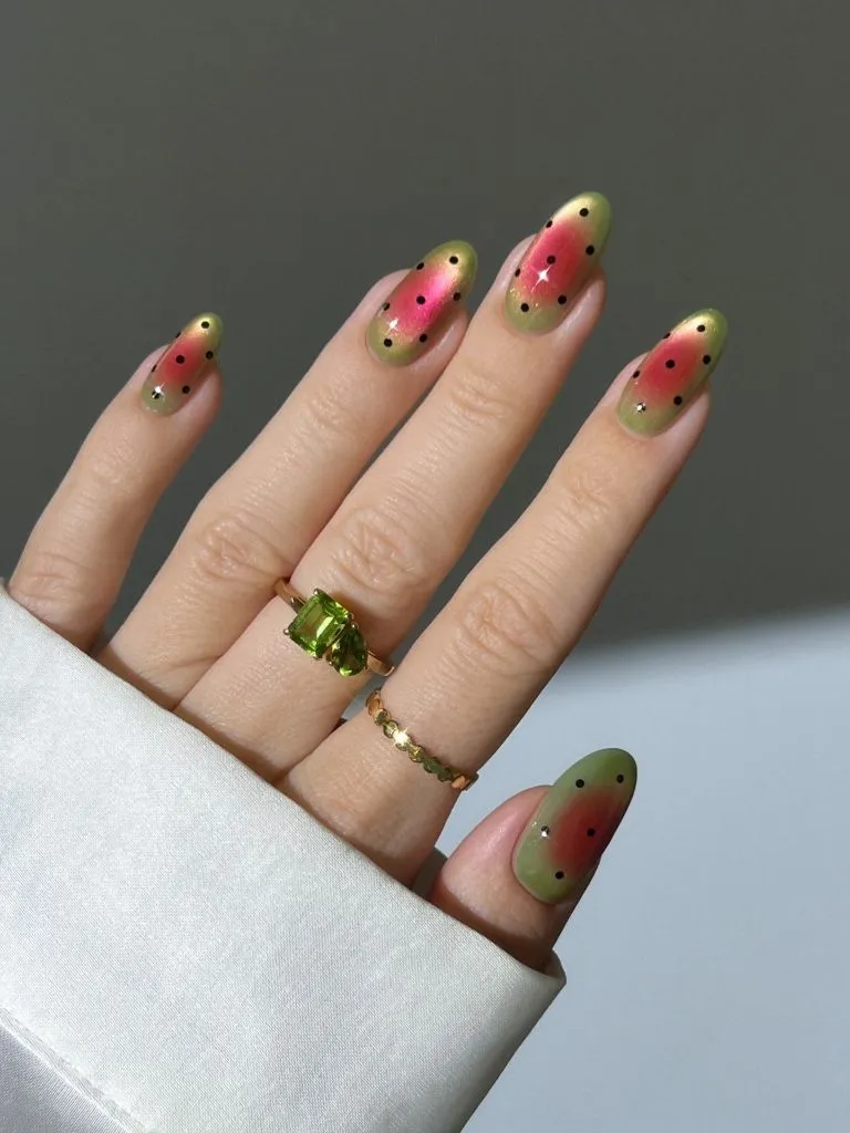 August Nails Color 2026 Watermelon Chrome Nails From Another Angle for Full August Inspo