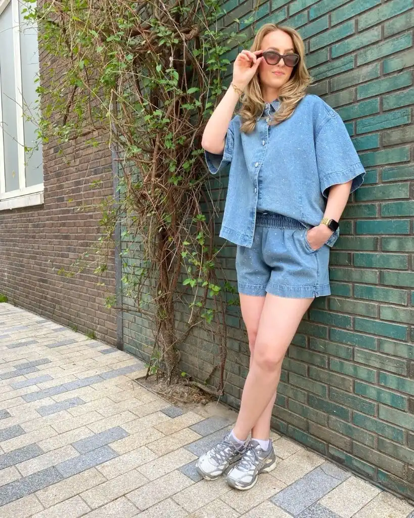 Wide Leg Jeans Outfit Fall 2026 Rhinestone Denim Co-Ord Set for Warm Fall Days