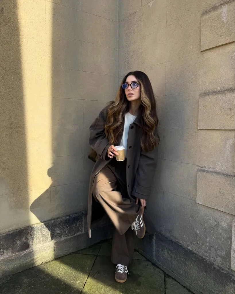 What Are the Best Fall Outfits for Casual Days 2026 Charcoal Wool Coat With Suede Sneakers