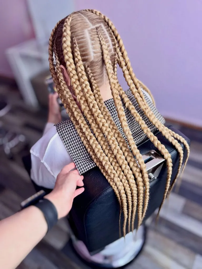 Butterfly Braids Hairstyle 2026 Blonde Jumbo Box Braids with Sculpted Grid Parting