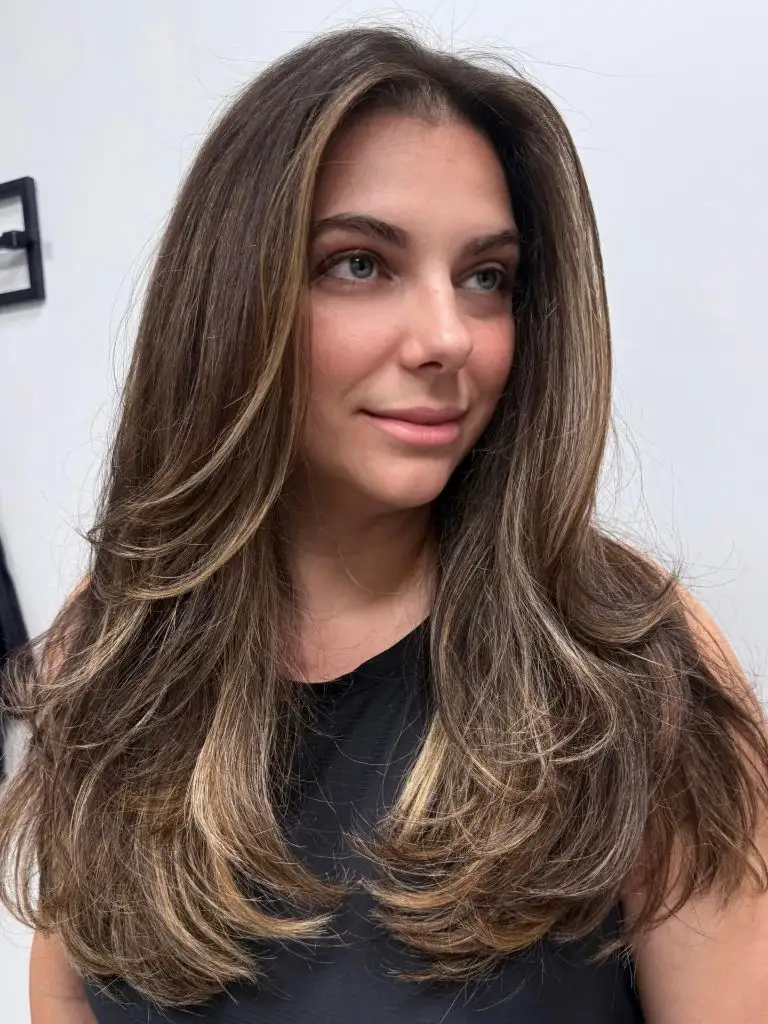 Fall Hairstyles for Long Hair 2026 Warm Brunette with Caramel Face-Framing Layers