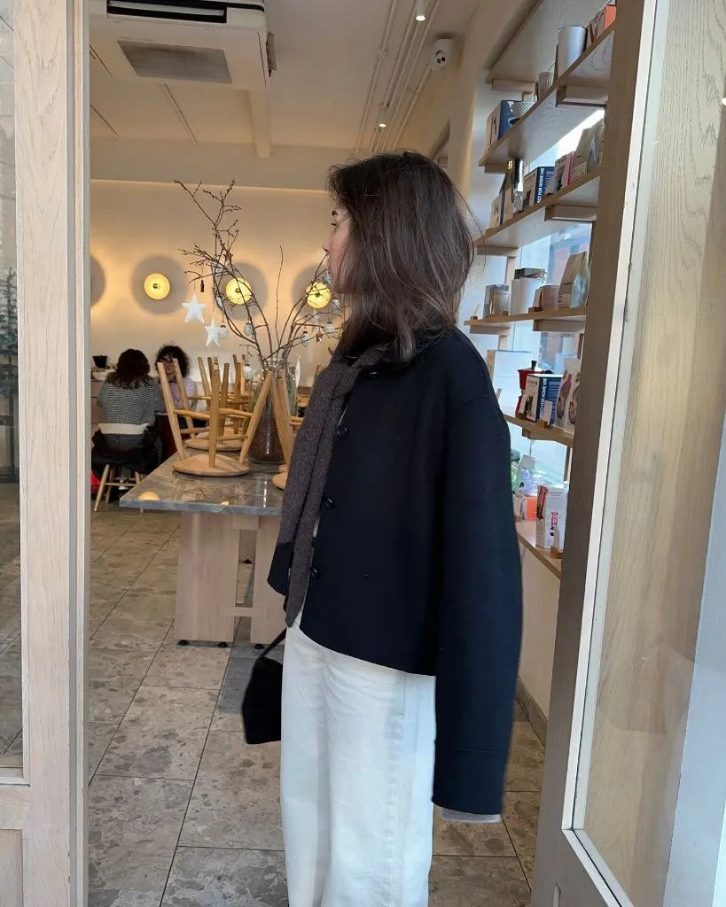 What Are the Best Fall Outfits for Casual Days 2026 Cropped Navy Wool Jacket With A Brown Scarf