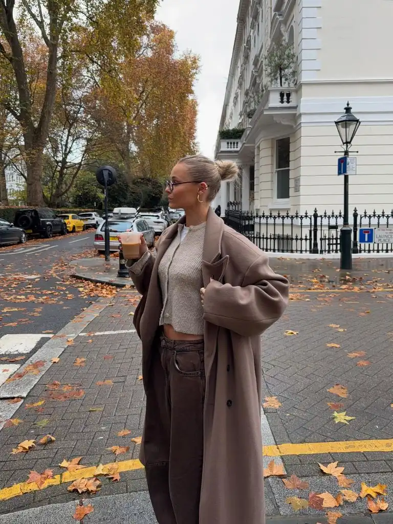 What Are the Best Fall Outfits for Casual Days 2026 Long Camel Coat Over Brown Cargo Trousers
