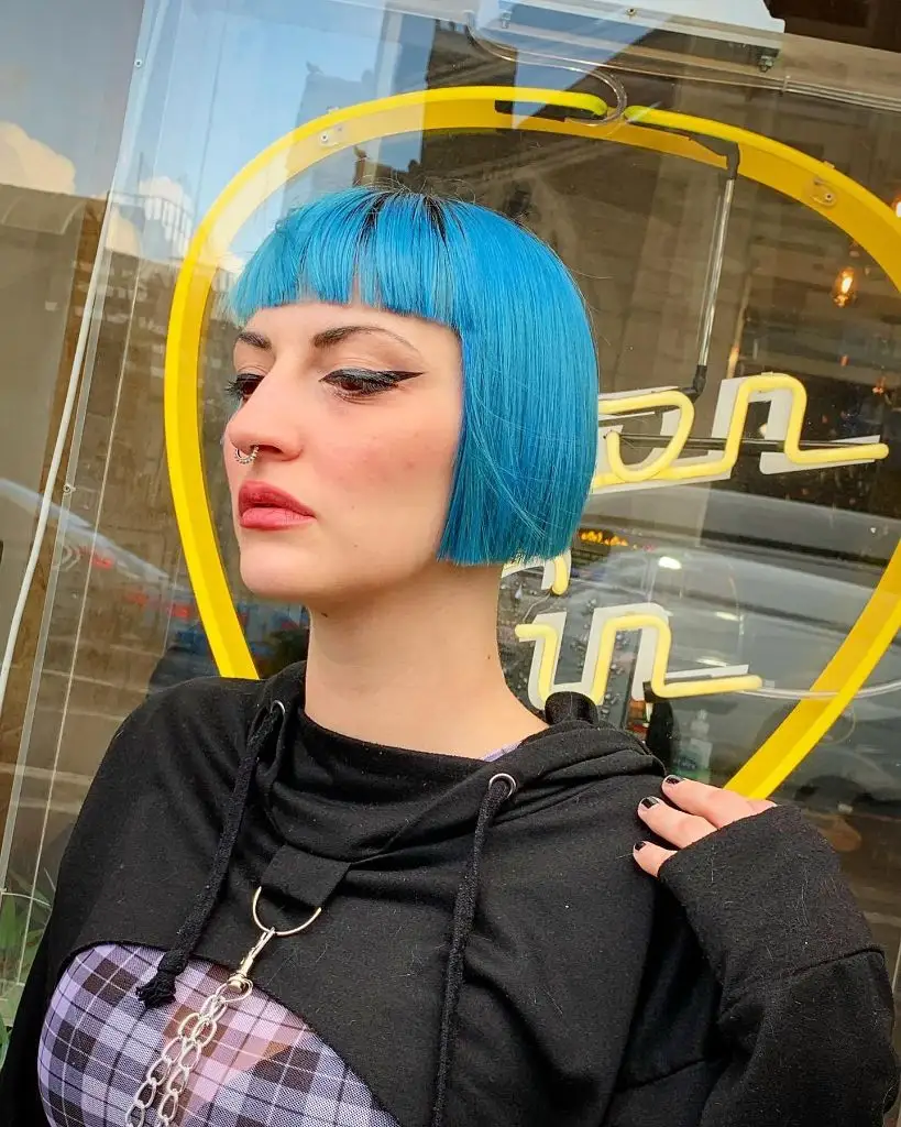 Bobbed Haircut for Women 2026 Electric Blue Micro Bob with Blunt Fringe Statement