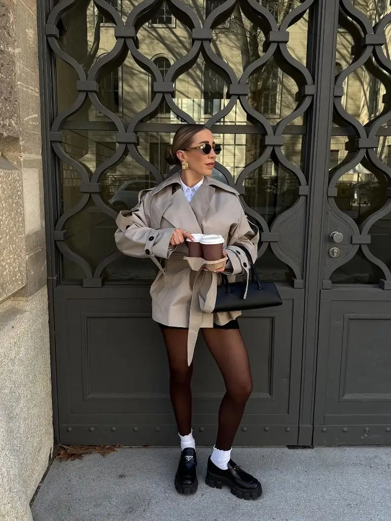 What Are the Best Fall Outfits for Casual Days 2026 Belted Trench Jacket With Sheer Tights