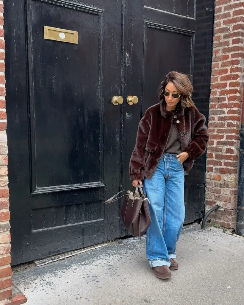 Fall Outfits for 2026 Faux Fur Burgundy Jacket With Easy Weekend Denim