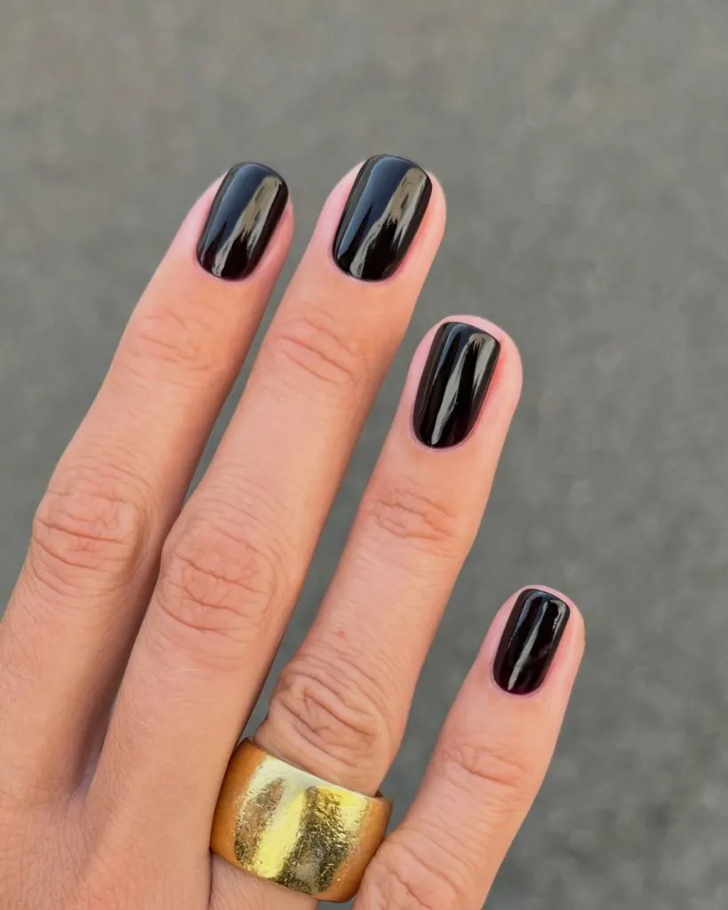 Dark Fall Nails 2026 Classic Black Polish With Glossy Contrast for Dark Fall Nails