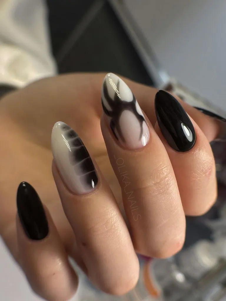 Dark Fall Nails 2026 Smoky Translucent Marble Dark Fall Nails With Black Accents