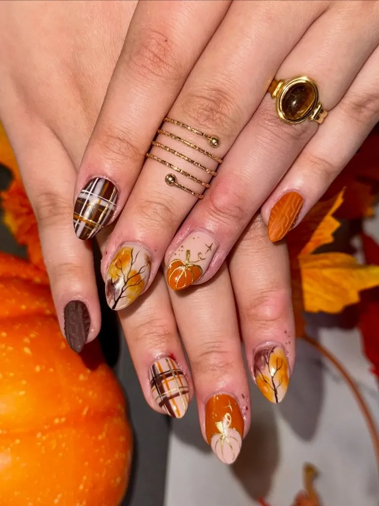 Simple Fall Short Nails Autumn Harvest Nail Art on Simple Fall Short Nails