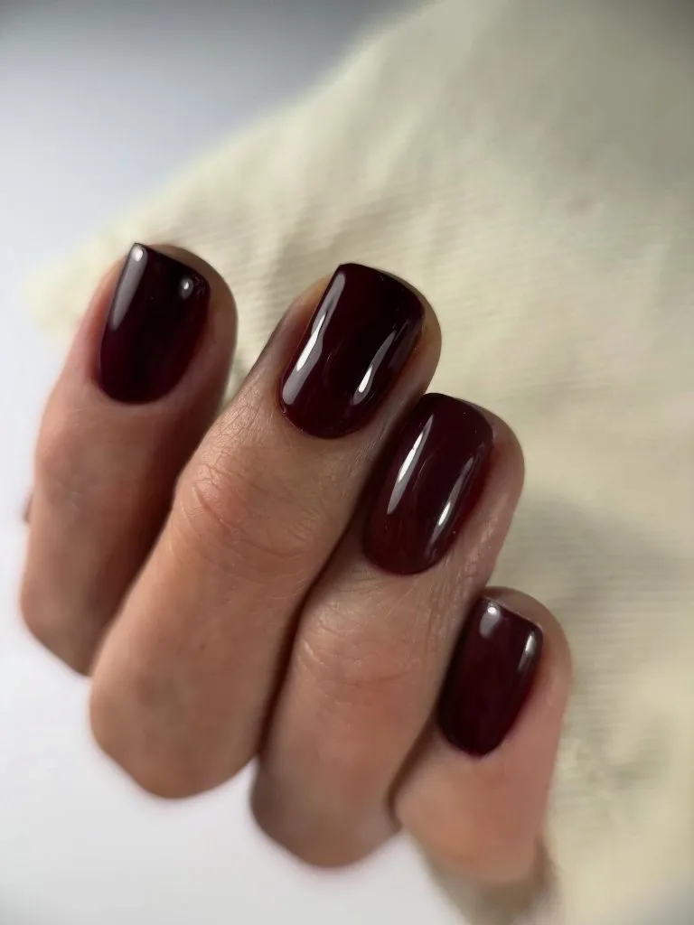 Simple Fall Short Nails Classic Burgundy Cream Simple Fall Short Nails