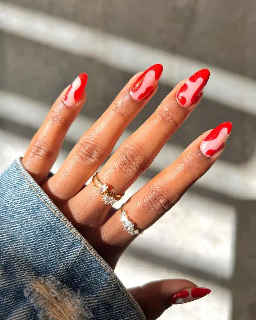 Fall Burgundy Nails With Design Red Abstract Blob Art: Bold and Playful Fall Burgundy Nails With Design
