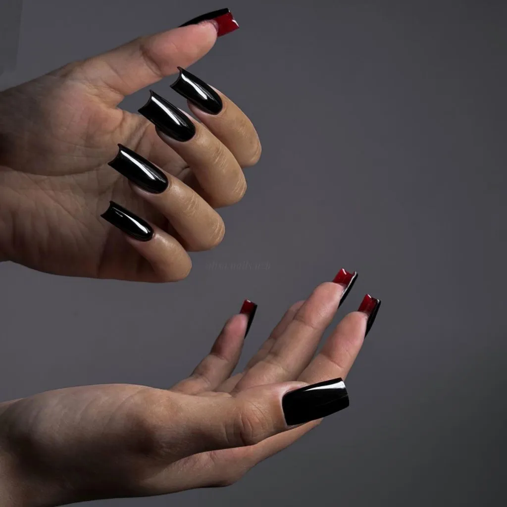 Dark Fall Nails 2026 Black Coffin Nails With Red Undersides — Dark Fall Nails 2026 Drama