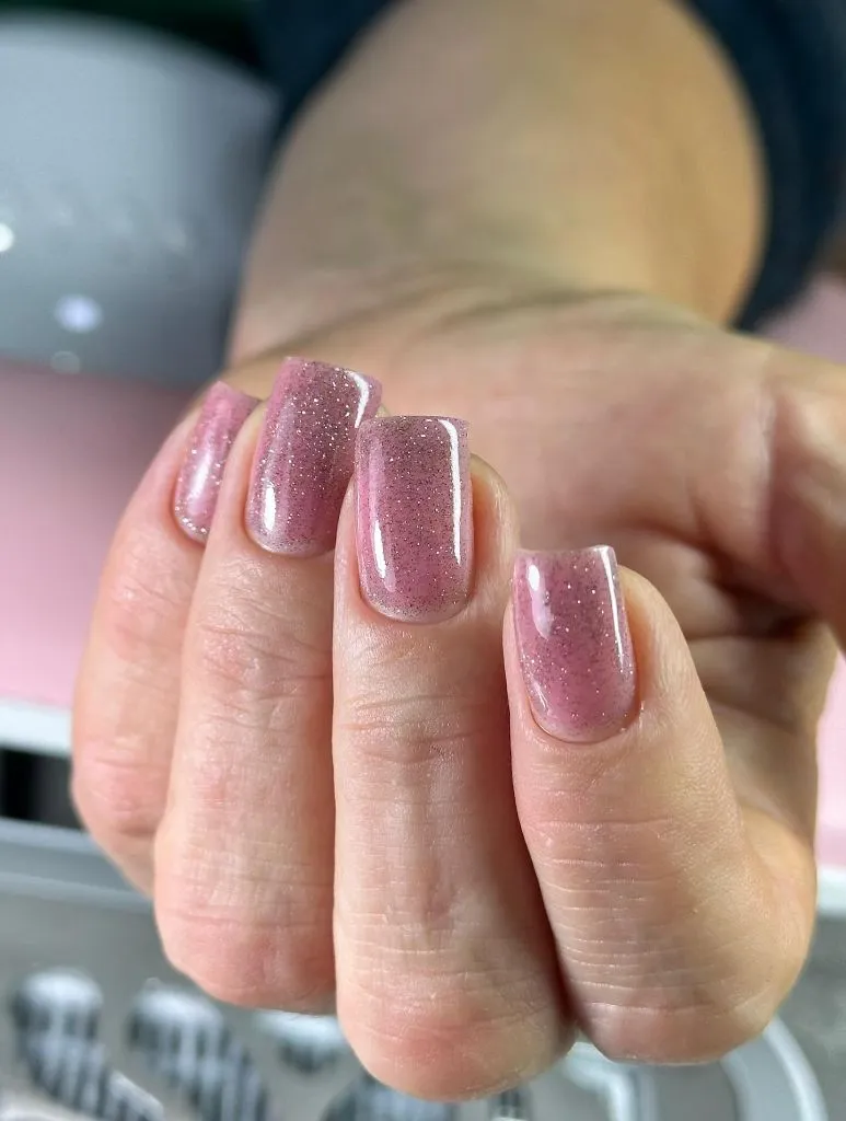 Simple Fall Short Nails Pink Velvet Glitter Simple Fall Short Nails