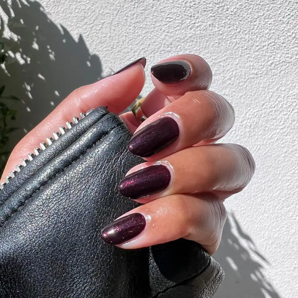 Fall Burgundy Nails With Design Dark Plum Shimmer Nails: Moody Fall Burgundy Nails With Design in One Shade