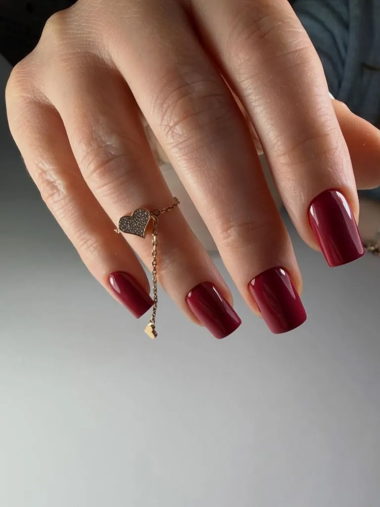 Simple Fall Short Nails Wine Red Square Simple Fall Short Nails