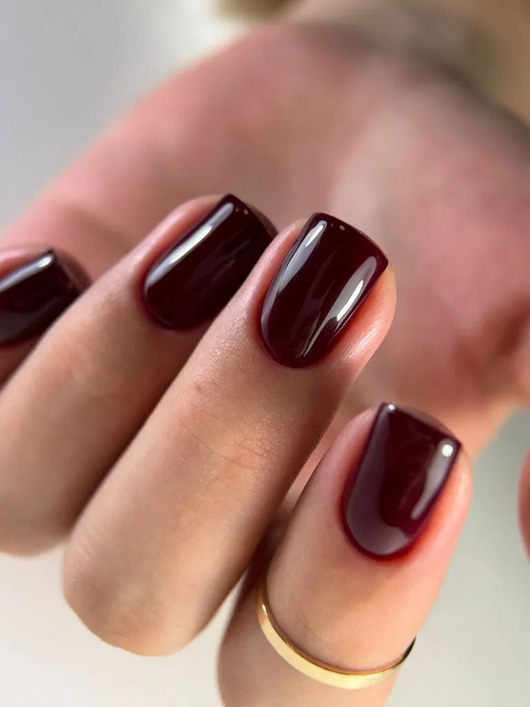 Dark Fall Nails 2026 Dark Oxblood Short Square Nails — Autumn Dark Nail Perfection