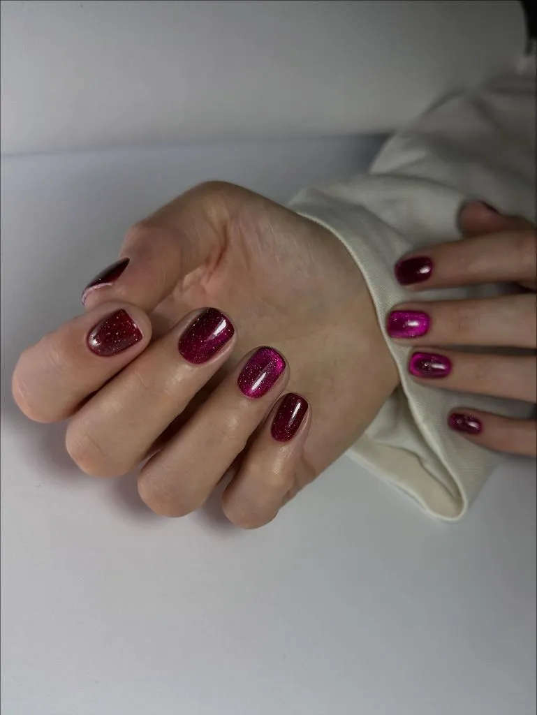 Simple Fall Short Nails Berry Glitter Sparkle Simple Fall Short Nails