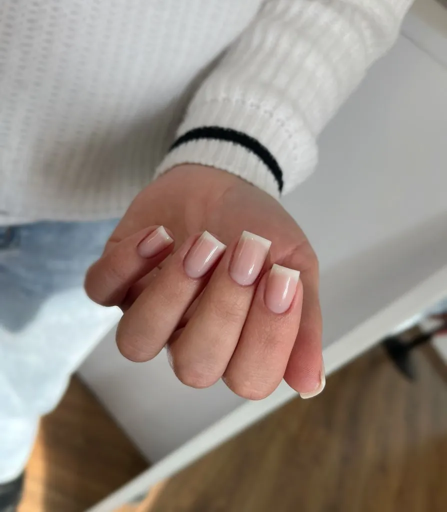 Fall Medium Nail Ideas 2026 Sheer Nude Pink Square Nails With Natural Glossy Finish